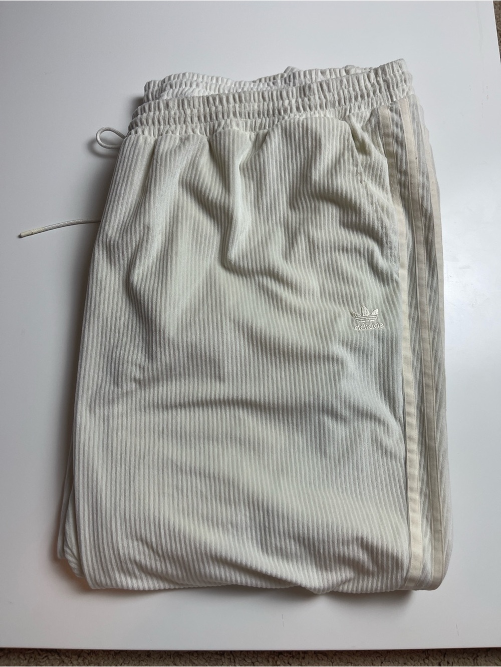 Adidas Men’s Cream Track Pants with Elastic Waist Corduroy